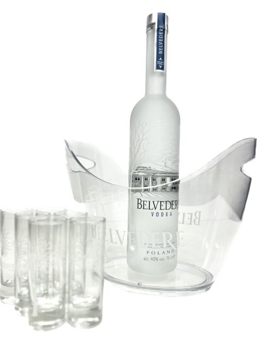 Belvedere Vodka Set 1 Medium Ice Bucket & 6 Shot Glasses & 1 bottle Pure - 40% - 70 CL