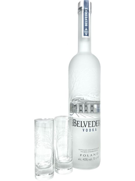 Belvedere Vodka Set aus 2 Gläsern Mini Shot & 1 Flasche Pure - 40% - 70 cl