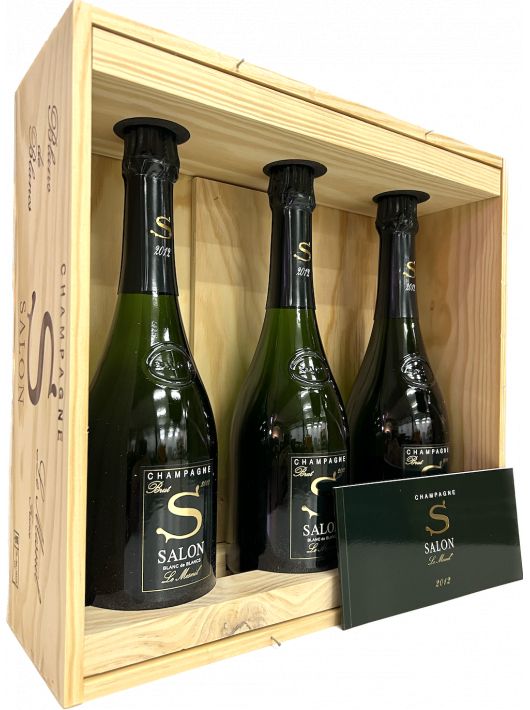 SALON Caisse Bois 3 bouteilles Le Mesnil Blanc de blancs Vintage 2012 - 3 x 75 cl