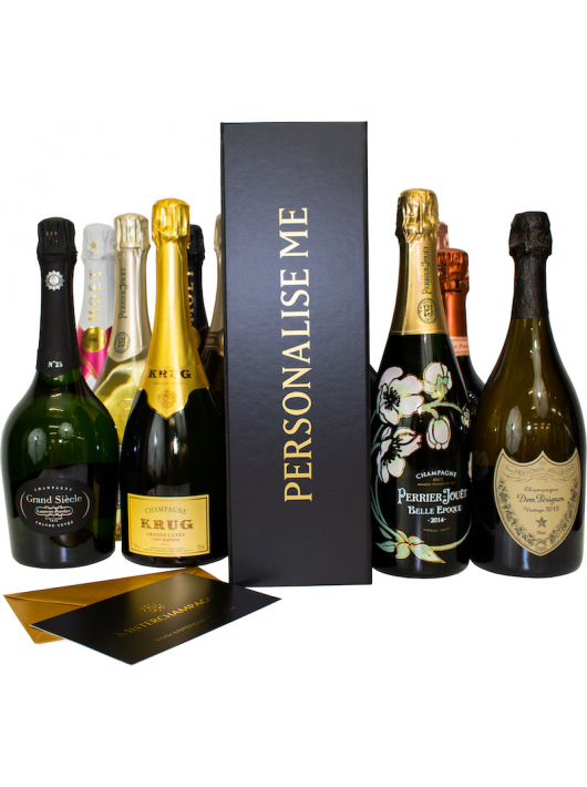 Misterchampagne.ch Giftbox Schwarz Karton, 20 Buchstaben GOLD Personalisiert - 75 cl