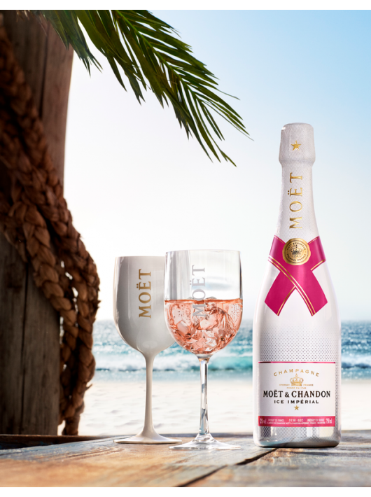 Moët & Chandon Set 2 weiße Acrylgläser + 1 Ice Impérial Rosé - 75 CL