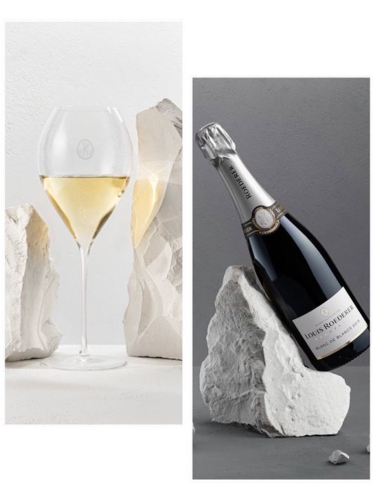 Louis Roederer Set 2 glasses 28.cl & Vintage 2015 blanc de blancs - 75 cl