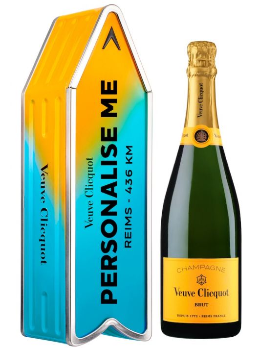 Veuve Clicquot Personalised "ARROW BLUE" Metal Giftbox Yellow Label Brut - 75 cl