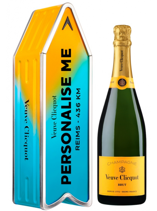 Veuve Clicquot Personalisierte Metal Geschenkbox "ARROW BLUE" Yellow Label Brut - 75 cl