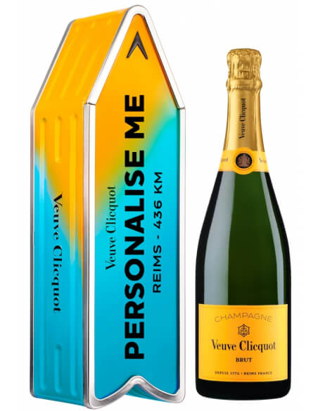Veuve Clicquot Personalisierte Metal Geschenkbox "ARROW BLUE" Yellow Label Brut - 75 cl
