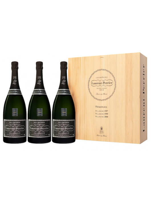 Laurent-Perrier Holzkiste mit 3 MAGNUM BRUT 1997, 1999 und 2000 - 3 x 150 cl