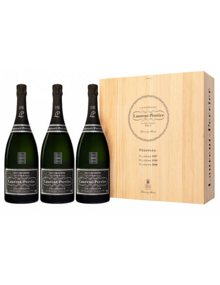 Laurent-Perrier Holzkiste mit 3 MAGNUM BRUT 1997, 1999 und 2000 - 3 x 150 cl