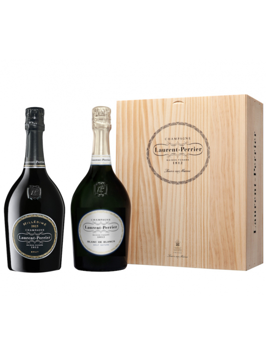 Laurent-Perrier Wooden box Vintage 2015 Brut & Blanc de blancs - 2 x 75 cl