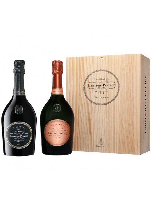 Laurent-Perrier Coffret Bois Vintage 2015 Brut & Cuvée rosé - 2 x 75 cl