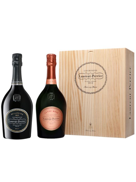 Laurent-Perrier Wooden box Vintage 2015 Brut & Cuvée rosé - 2 x 75 cl