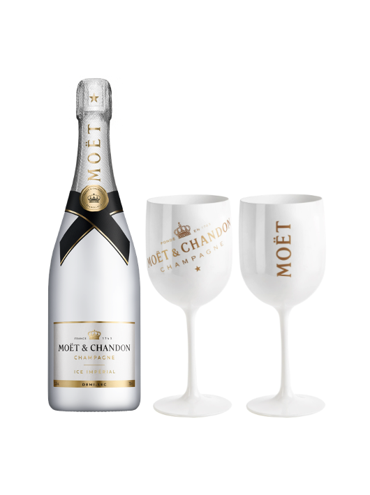 Moët & Chandon Set 2 weiße Acrylgläser + 1 Ice Impérial Brut - 75 CL