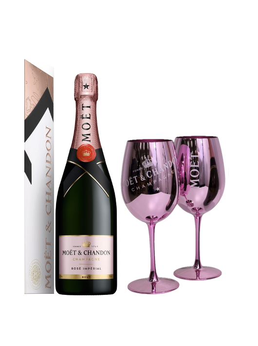 Moët & Chandon Set of 2 Pink Ceramic Glasses + Rosé Impérial - 1 x 75 CL