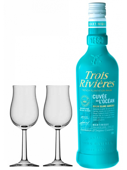 RHUM TROIS RIVIÈRES Set 2 verres & Blanc Cuvée L'Océan- 42% - 70 CL