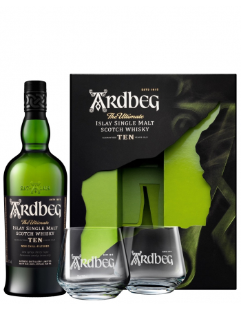 Whisky Ardbeg Set 2 Tumblers & 10 YEARS OLD ISLAY SINGLE MALT - 46% - 70 CL