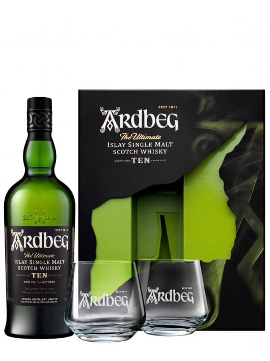 Whisky Ardbeg Set 2 Tumblers & 10 YEARS OLD ISLAY SINGLE MALT - 46%