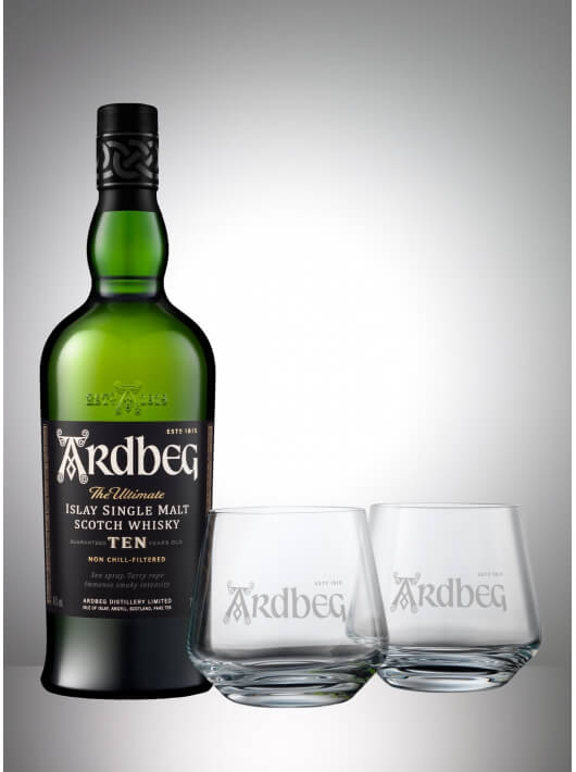 Whisky Ardbeg Set 2 Tumblers & 10 YEARS OLD ISLAY SINGLE MALT - 46%