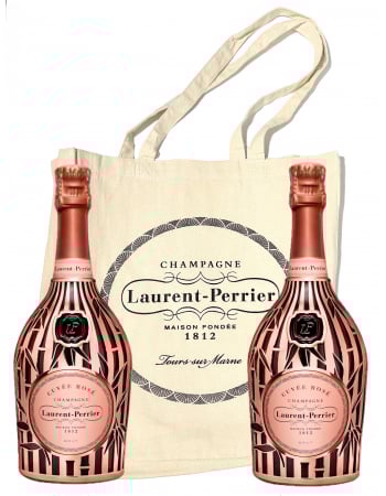 Laurent-Perrier Set 1 sac en toile & 2 Cuvée rosé Limited Edition "BAMBOU" - 2 x 75 cl