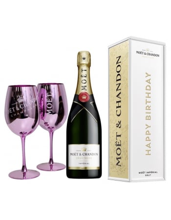 Moët & Chandon Set 2 verres céramique rose & Brut Impérial "Happy Birthday" Isotherm Metal Giftbox - 75 CL