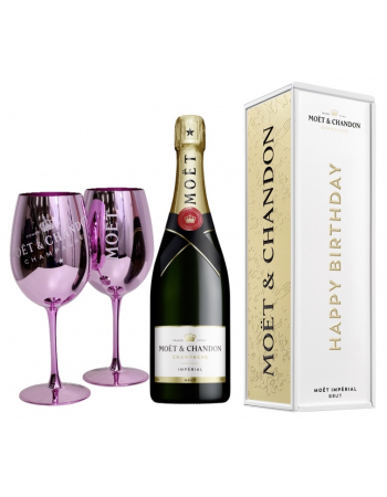 Moët & Chandon Set of 2 pink ceramic glasses & Brut Impérial "Happy Birthday" Isotherm Metal Giftbox - 75 CL