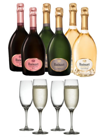 Ruinart Set 2 Blanc de blancs & 2 Brut & 2 Rosé & 4 Gläser ALESSI - 6 x 75 cl