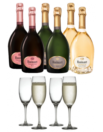 Ruinart Set 2 Blanc de blancs & 2 Brut & 2 Rosé & 4 verres ALESSI - 6 x 75 cl