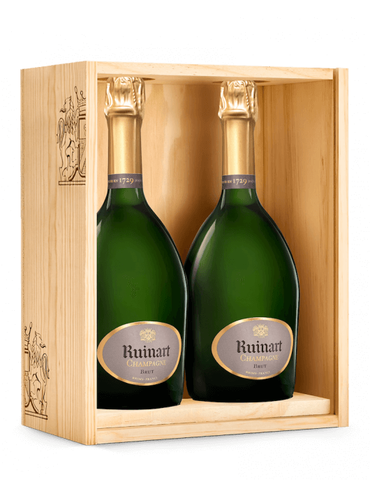 Ruinart DUO BRUT WOODEN BOX customisable with gold letters - 2 x 75 cl