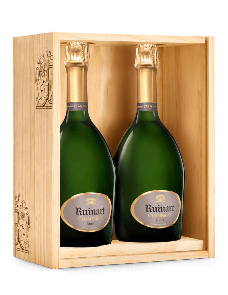 Ruinart CAISSE BOIS DUO Brut Personnalisable avec lettres dorées - 2 x 75 cl