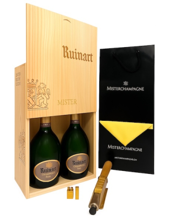 Ruinart DUO BRUT WOODEN BOX customisable with gold letters - 2 x 75 cl