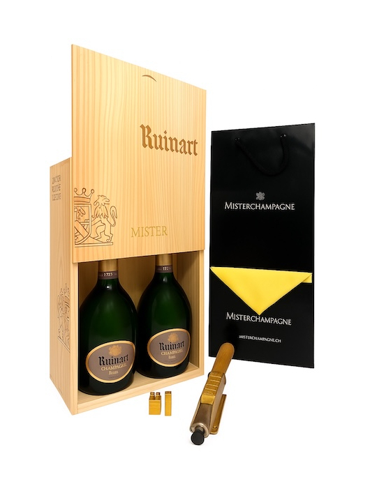 Ruinart DUO BRUT WOODEN BOX customisable with gold letters - 2 x 75 cl