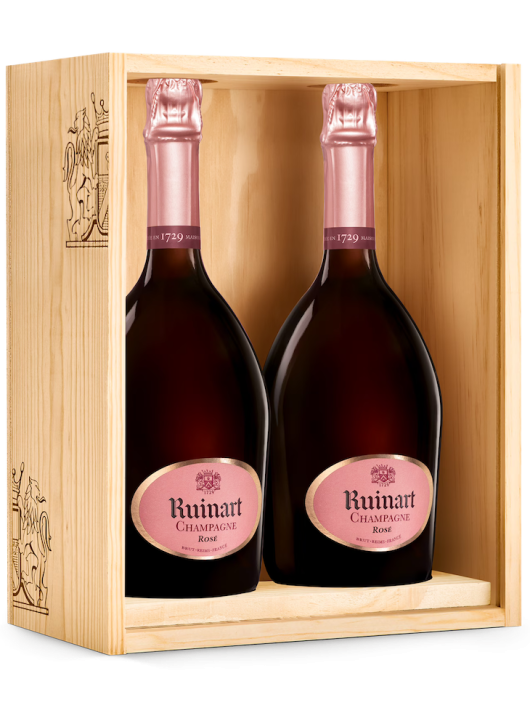 Ruinart DUO Rosé WOODEN BOX customisable with gold letters - 2 x 75 cl