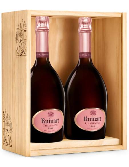 Ruinart DUO Rosé WOODEN BOX customisable with gold letters - 2 x 75 cl