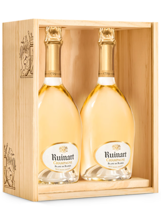 Ruinart CAISSE BOIS DUO Blanc de blancs Personnalisable avec lettres dorées - 2 x 75 cl