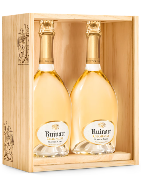 Ruinart DUO Blanc de blancs WOODEN BOX customisable with gold letters - 2 x 75 cl