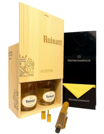 Ruinart DUO Blanc de blancs WOODEN BOX customisable with gold letters - 2 x 75 cl