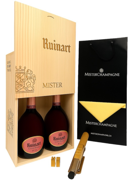 Ruinart CAISSE BOIS DUO Rosé Personnalisable avec lettres dorées - 2 x 75 cl