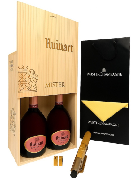 Ruinart CAISSE BOIS DUO Rosé Personnalisable avec lettres dorées - 2 x 75 cl