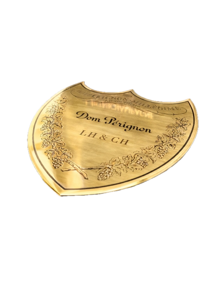 Dom Pérignon Bouclier en métal personnalisé pour bouteille - 8 lettres maximum