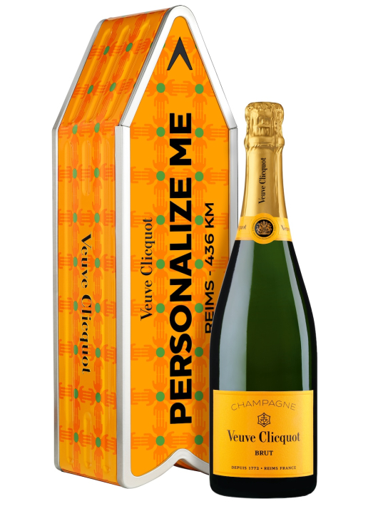 Veuve Clicquot Personalisierte Metal Geschenkbox "ARROW" Hands Pattern Yellow Label - 75 cl