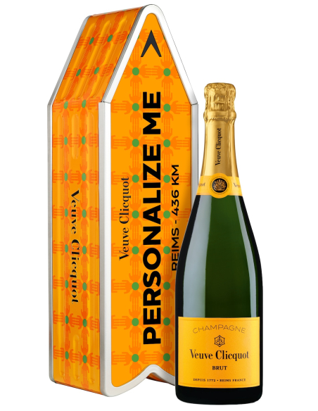 Veuve Clicquot Personalised "ARROW" Metal Giftbox Hands Pattern Yellow Label - 75 cl