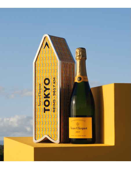 Veuve Clicquot Personalisierte Metal Geschenkbox "ARROW" Sun Pattern Yellow Label - 75 cl