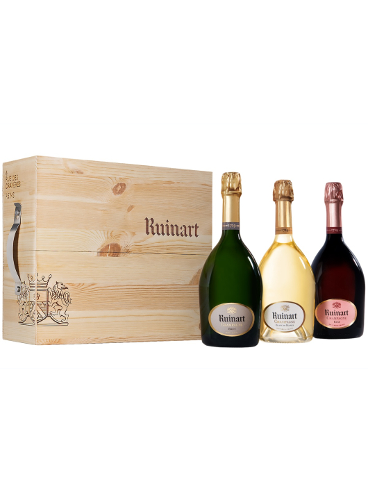 Ruinart HOLZKISTE MIT DEM TRIO Blanc, Rosé, Brut - 3 x 75 cl