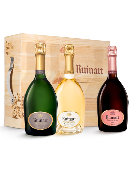 Ruinart HOLZKISTE MIT DEM TRIO Blanc, Rosé, Brut - 3 x 75 cl
