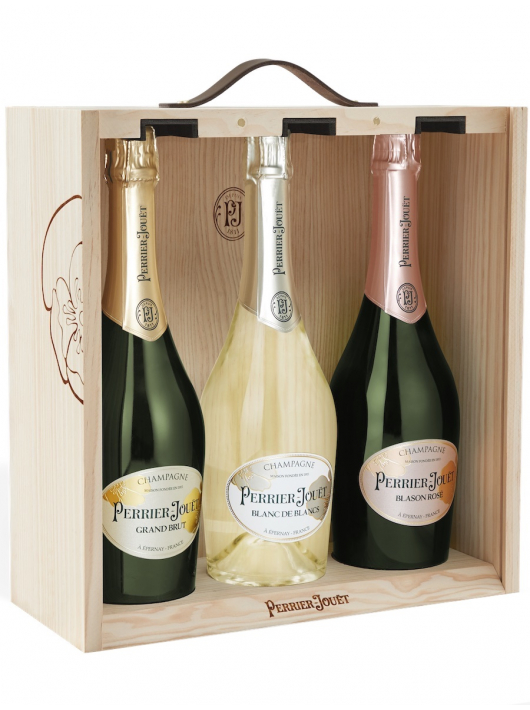 Perrier-jouët Wooden Box Trio Blanc de blancs, Brut & Rosé - 3 x 75 cl